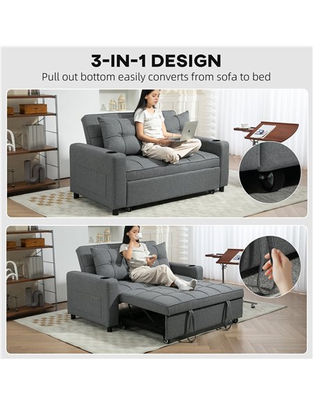 HOMCOM Two-Seater Pull-Out Sofa Bed - Charcoal Grey - pic 126771 | FastDaddyshop
