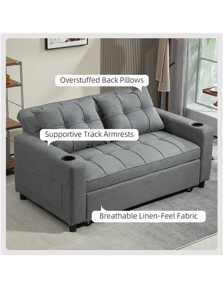 HOMCOM Two-Seater Pull-Out Sofa Bed - Charcoal Grey - pic 126773 | FastDaddyshop