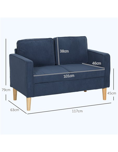 HOMCOM Small Two-Seater Corduroy Sofa - Blue - pic 126779 | FastDaddyshop