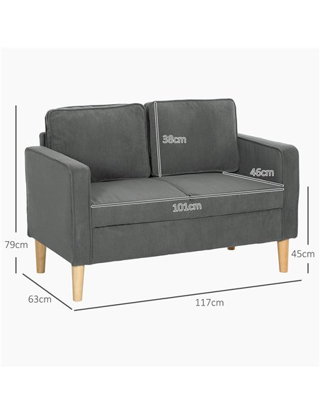 HOMCOM Small Two-Seater Corduroy Sofa - Grey - pic 126788 | FastDaddyshop