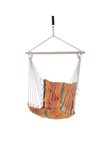 Outsunny Outdoor Hammock Hanging Rope Cushioned Chair Garden Yard Patio Swing Seat Wooden Cotton Cloth (Orange)