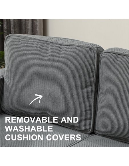 HOMCOM Small Two-Seater Corduroy Sofa - Grey - pic 126791 | FastDaddyshop