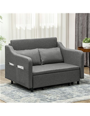 HOMCOM Two-Seater Pull-Out Sofa Bed - Grey
