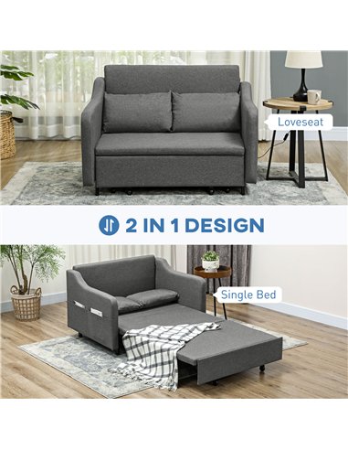 HOMCOM Two-Seater Pull-Out Sofa Bed - Grey