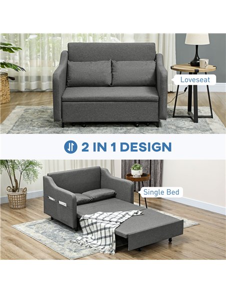 HOMCOM Two-Seater Pull-Out Sofa Bed - Grey - pic 126798 | FastDaddyshop