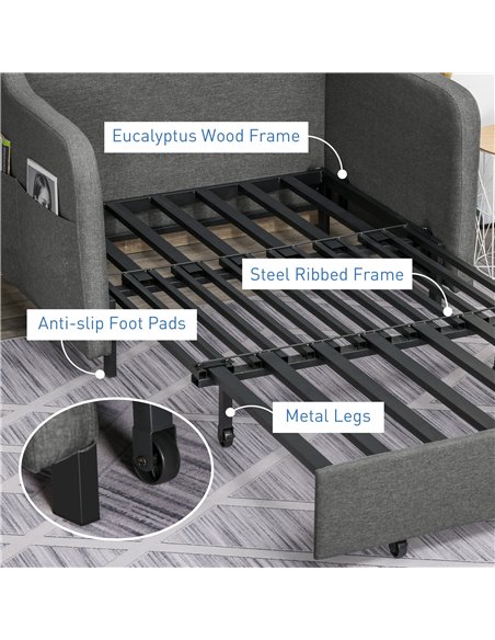HOMCOM Two-Seater Pull-Out Sofa Bed - Grey - pic 126801 | FastDaddyshop