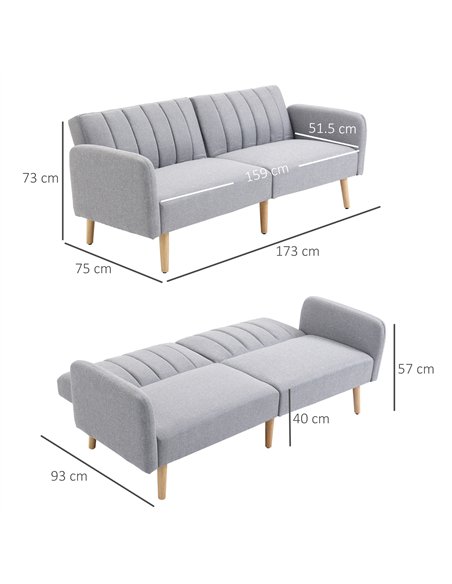 HOMCOM Three-Seater Sofa Bed, with Split Back - Light Grey - pic 126806 | FastDaddyshop