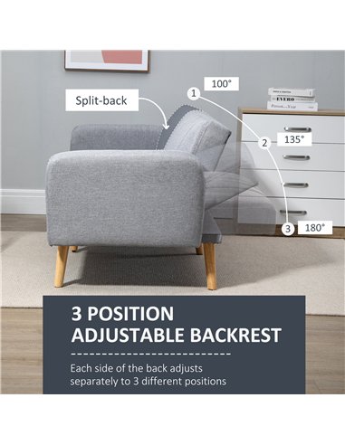 HOMCOM Three-Seater Sofa Bed, with Split Back - Light Grey
