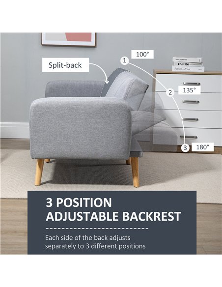 HOMCOM Three-Seater Sofa Bed, with Split Back - Light Grey - pic 126808 | FastDaddyshop