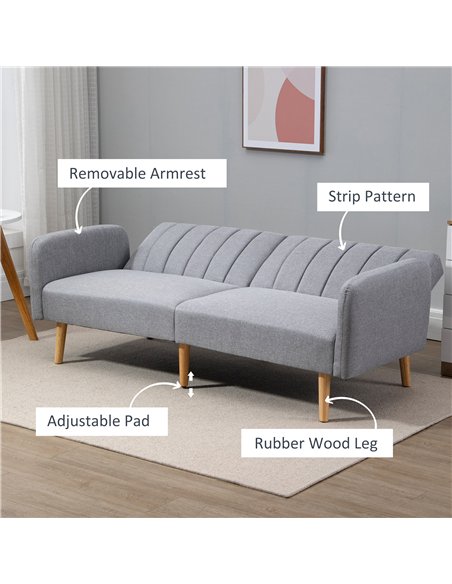 HOMCOM Three-Seater Sofa Bed, with Split Back - Light Grey - pic 126809 | FastDaddyshop