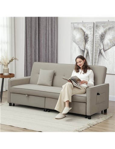 HOMCOM Three-Person Velvet-Feel Sofa Bed - Beige