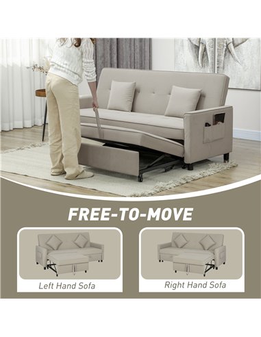 HOMCOM Three-Person Velvet-Feel Sofa Bed - Beige