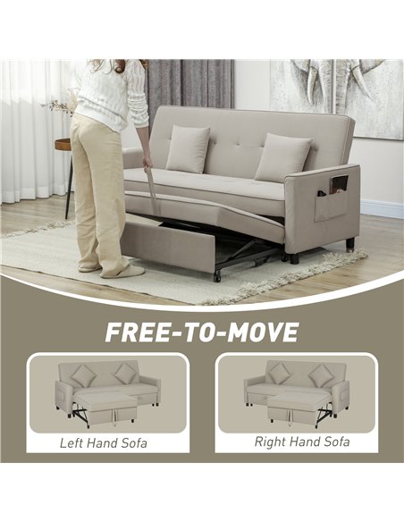 HOMCOM Three-Person Velvet-Feel Sofa Bed - Beige - pic 126817 | FastDaddyshop