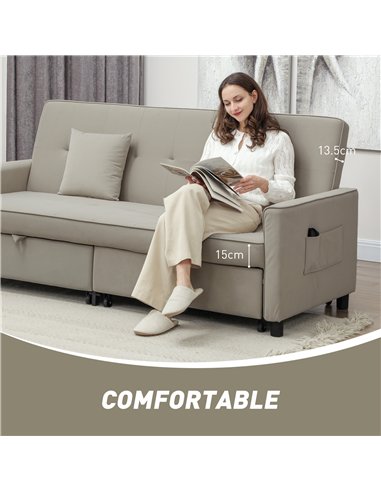 HOMCOM Three-Person Velvet-Feel Sofa Bed - Beige