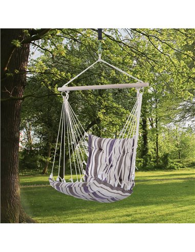 Outsunny Outdoor Hammock Hanging Rope Cushioned Chair Garden Yard Patio Swing Seat Wooden Cotton Cloth (Brown)