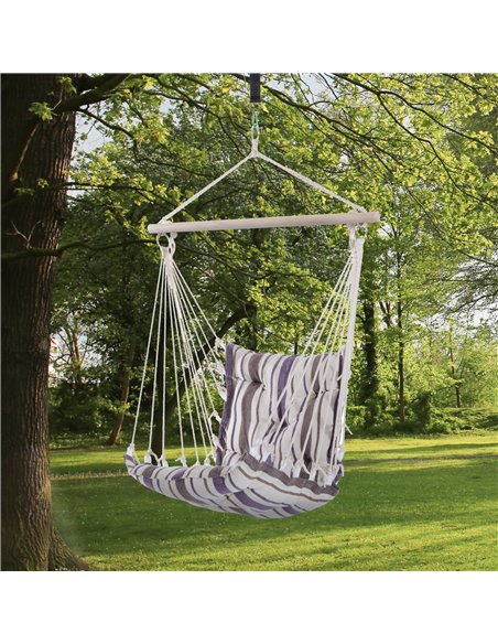 Outsunny Outdoor Hammock Hanging Rope Cushioned Chair Garden Yard Patio Swing Seat Wooden Cotton Cloth (Brown) - pic 12682 | FastDaddyshop