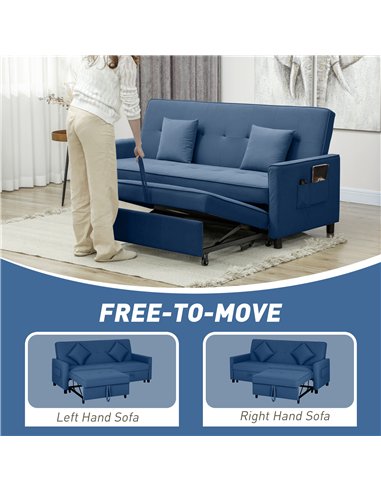 HOMCOM Three-Person Velvet-Feel Sofa Bed - Blue