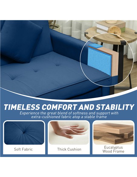 HOMCOM Three-Person Velvet-Feel Sofa Bed - Blue - pic 126829 | FastDaddyshop
