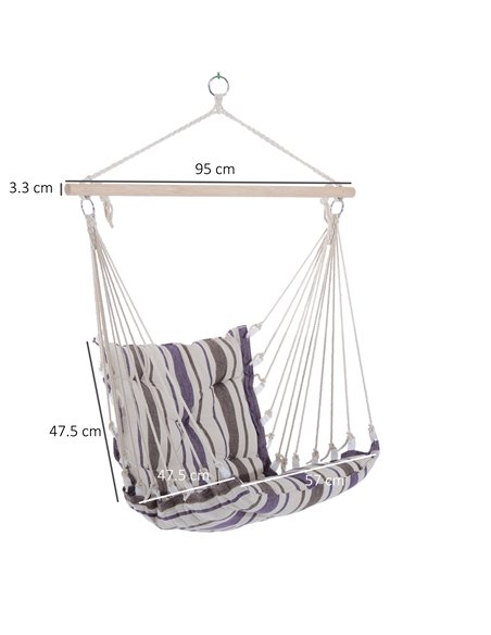 Outsunny Outdoor Hammock Hanging Rope Cushioned Chair Garden Yard Patio Swing Seat Wooden Cotton Cloth (Brown) - pic 12683 | FastDaddyshop