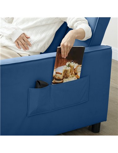 HOMCOM Three-Person Velvet-Feel Sofa Bed - Blue