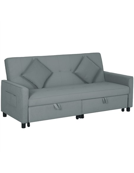 HOMCOM Three-Person Velvet-Feel Sofa Bed - Grey - pic 126831 | FastDaddyshop