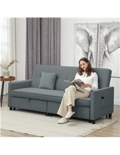 HOMCOM Three-Person Velvet-Feel Sofa Bed - Grey 2
