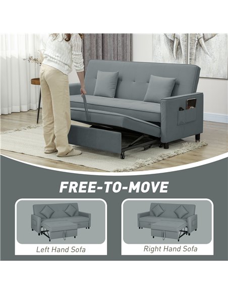 HOMCOM Three-Person Velvet-Feel Sofa Bed - Grey - pic 126835 | FastDaddyshop