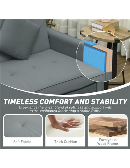 HOMCOM Three-Person Velvet-Feel Sofa Bed - Grey - pic 126838 | FastDaddyshop