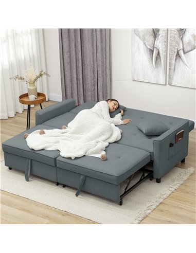 HOMCOM Three-Person Velvet-Feel Sofa Bed - Grey