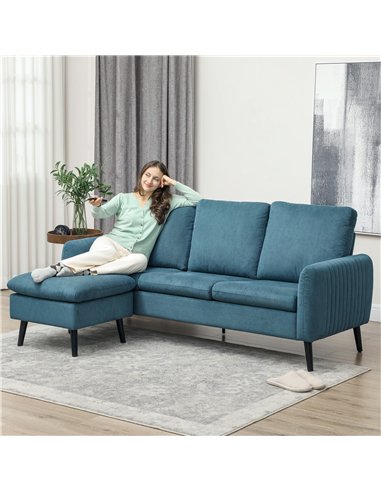 HOMCOM Corner Sofa with Reversible Chaise Lounge, Corduroy Fabric 3 Seater Sofa Settee for Living Room, L Shaped Couch with Scat