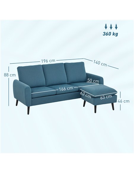 HOMCOM Corner Sofa with Reversible Chaise Lounge, Corduroy Fabric 3 Seater Sofa Settee for Living Room, L Shaped Couch with Scat - pic 126842 | FastDaddyshop