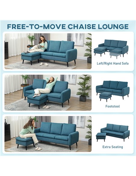 HOMCOM Corner Sofa with Reversible Chaise Lounge, Corduroy Fabric 3 Seater Sofa Settee for Living Room, L Shaped Couch with Scat - pic 126843 | FastDaddyshop