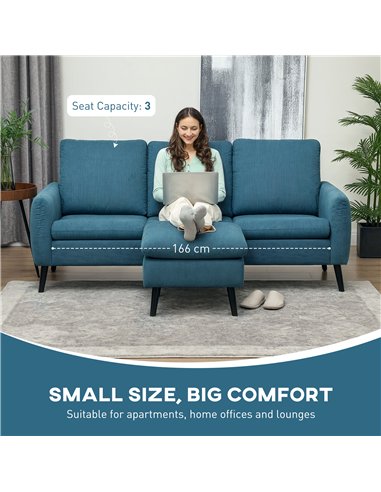 HOMCOM Corner Sofa with Reversible Chaise Lounge, Corduroy Fabric 3 Seater Sofa Settee for Living Room, L Shaped Couch with Scat