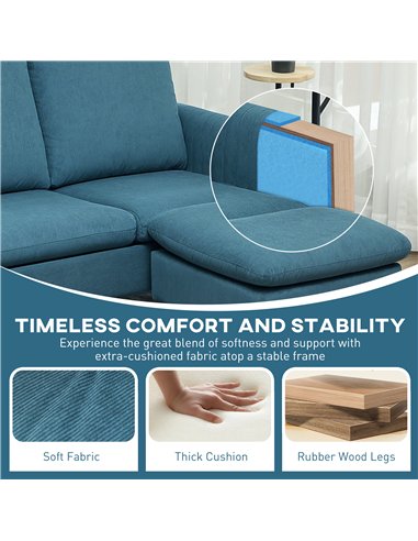 HOMCOM Corner Sofa with Reversible Chaise Lounge, Corduroy Fabric 3 Seater Sofa Settee for Living Room, L Shaped Couch with Scat