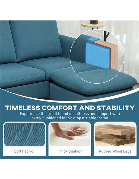 HOMCOM Corner Sofa with Reversible Chaise Lounge, Corduroy Fabric 3 Seater Sofa Settee for Living Room, L Shaped Couch with Scat - pic 126847 | FastDaddyshop
