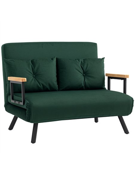 HOMCOM 4-in-1 Velvet-Feel Double Sofa Bed, with Pillows - Green - pic 126849 | FastDaddyshop