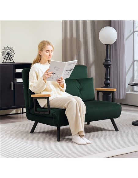 HOMCOM 4-in-1 Velvet-Feel Double Sofa Bed, with Pillows - Green - pic 126850 | FastDaddyshop