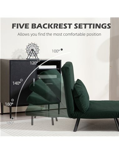 HOMCOM 4-in-1 Velvet-Feel Double Sofa Bed, with Pillows - Green