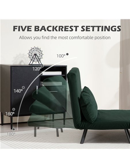 HOMCOM 4-in-1 Velvet-Feel Double Sofa Bed, with Pillows - Green - pic 126853 | FastDaddyshop