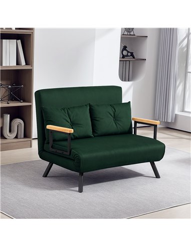 HOMCOM 4-in-1 Velvet-Feel Double Sofa Bed, with Pillows - Green