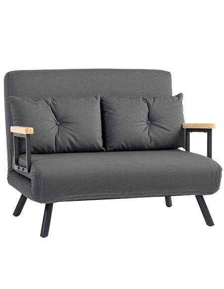 HOMCOM 4-in-1 Velvet-Feel Double Sofa Bed, with Pillows - Dark Grey - pic 126858 | FastDaddyshop