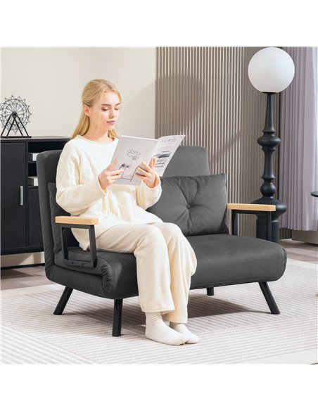 HOMCOM 4-in-1 Velvet-Feel Double Sofa Bed, with Pillows - Dark Grey - pic 126859 | FastDaddyshop