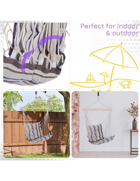 Outsunny Outdoor Hammock Hanging Rope Cushioned Chair Garden Yard Patio Swing Seat Wooden Cotton Cloth (Brown) - pic 12686 | FastDaddyshop