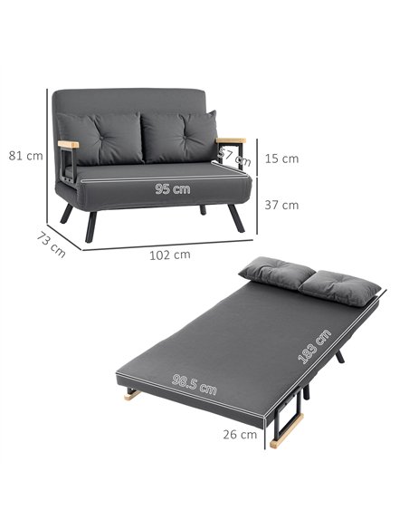 HOMCOM 4-in-1 Velvet-Feel Double Sofa Bed, with Pillows - Dark Grey - pic 126860 | FastDaddyshop