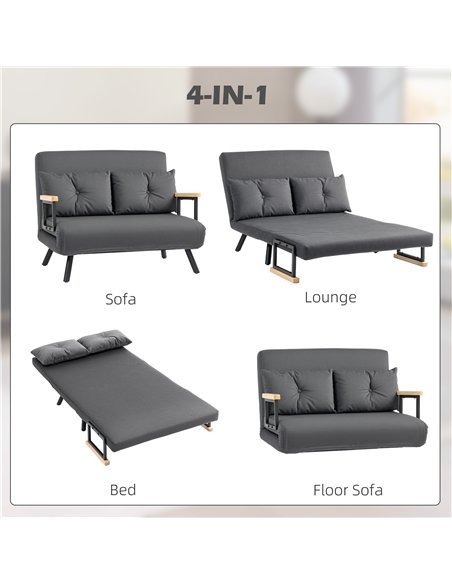 HOMCOM 4-in-1 Velvet-Feel Double Sofa Bed, with Pillows - Dark Grey - pic 126861 | FastDaddyshop