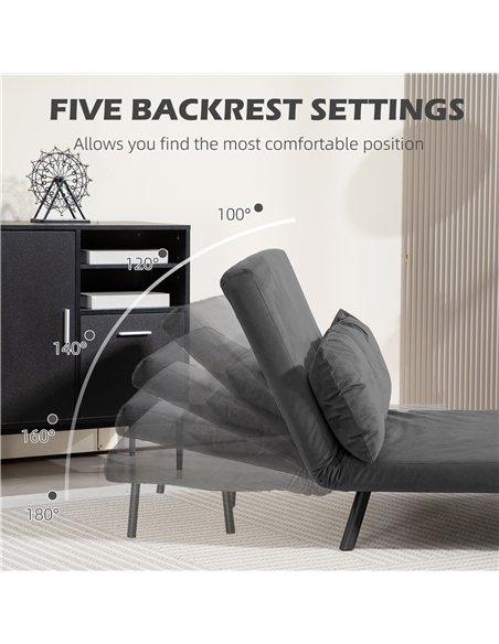 HOMCOM 4-in-1 Velvet-Feel Double Sofa Bed, with Pillows - Dark Grey - pic 126862 | FastDaddyshop