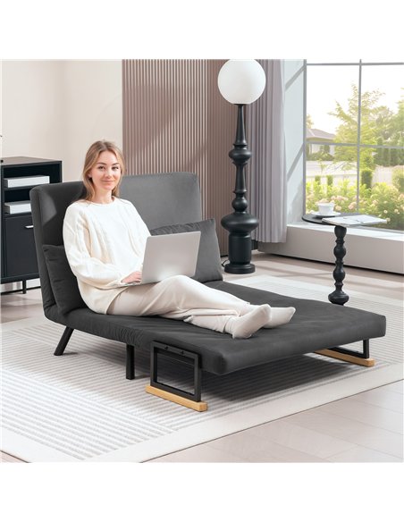 HOMCOM 4-in-1 Velvet-Feel Double Sofa Bed, with Pillows - Dark Grey - pic 126864 | FastDaddyshop