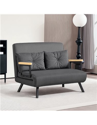HOMCOM 4-in-1 Velvet-Feel Double Sofa Bed, with Pillows - Dark Grey