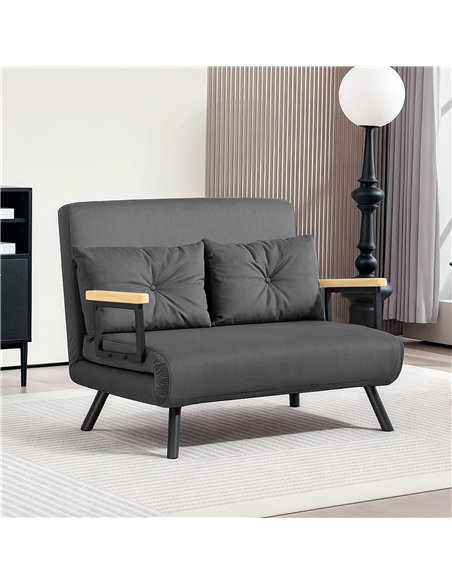 HOMCOM 4-in-1 Velvet-Feel Double Sofa Bed, with Pillows - Dark Grey - pic 126865 | FastDaddyshop
