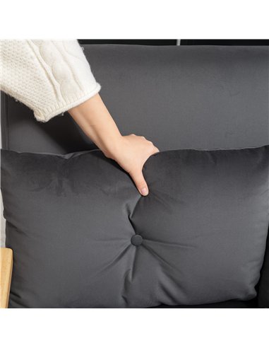 HOMCOM 4-in-1 Velvet-Feel Double Sofa Bed, with Pillows - Dark Grey
